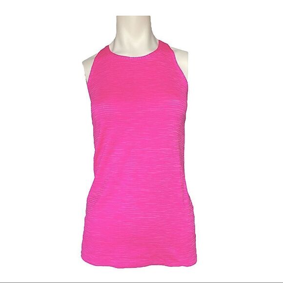 ATHLETA Chi I Pink Racerback Tank Top Shadow Stripe High Neck Light Womens XXS - Picture 2 of 10